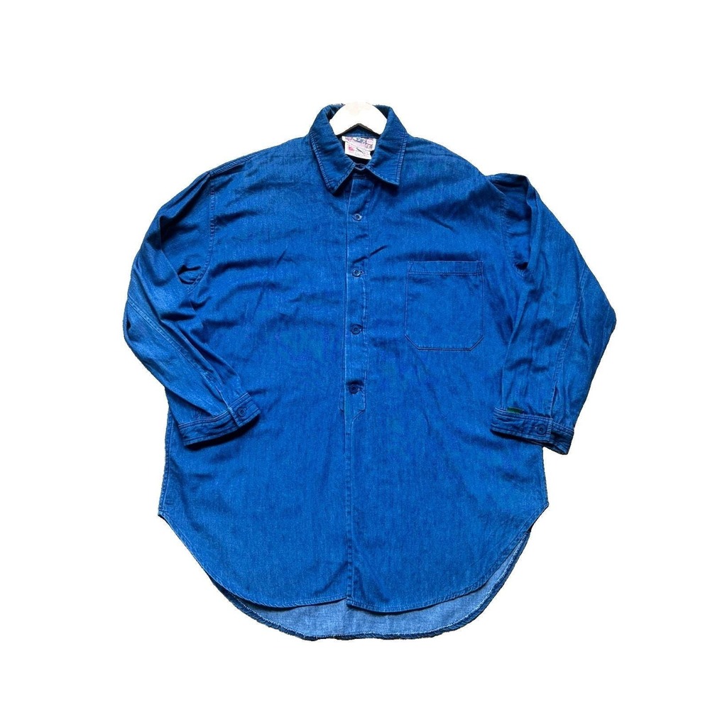 Vintage 90s Gene Ewing Bis Womens Blue Denim Shirt M